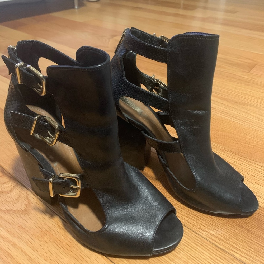 Schutz Black Leather peep toe booties
